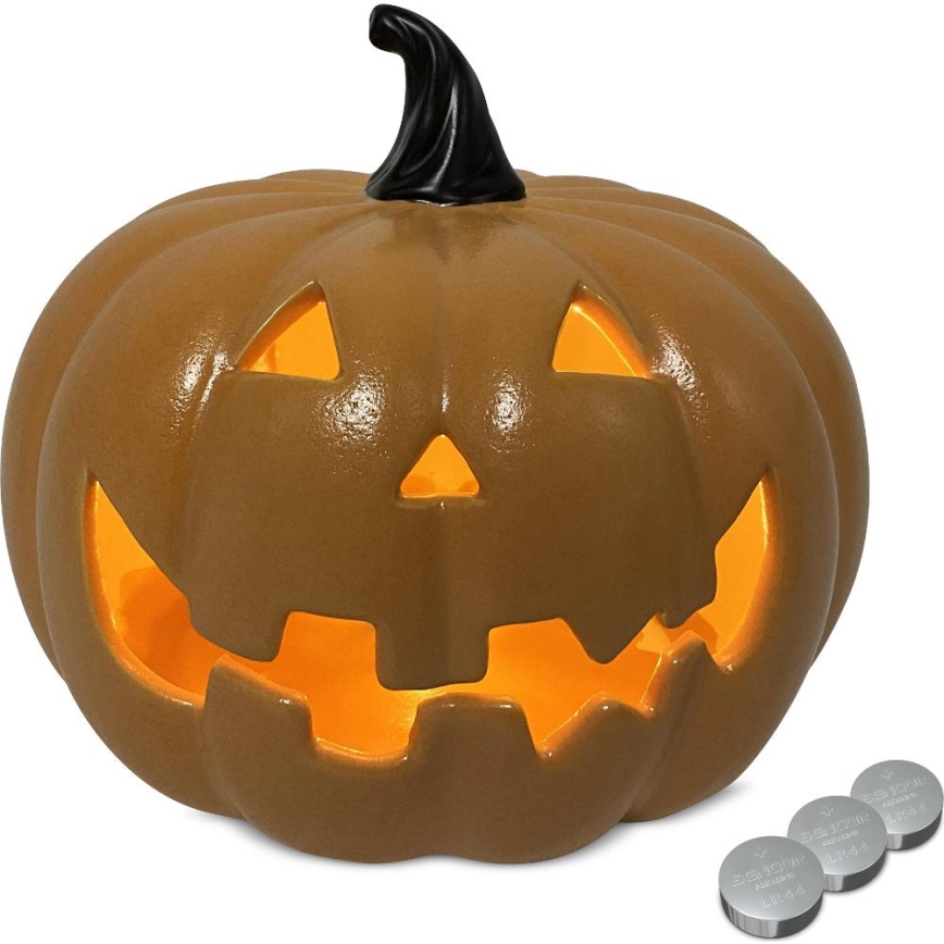 LED Keraaminen kurpitsa HALLOWEEN LED/3xLR44/lämpimänvalkoinen