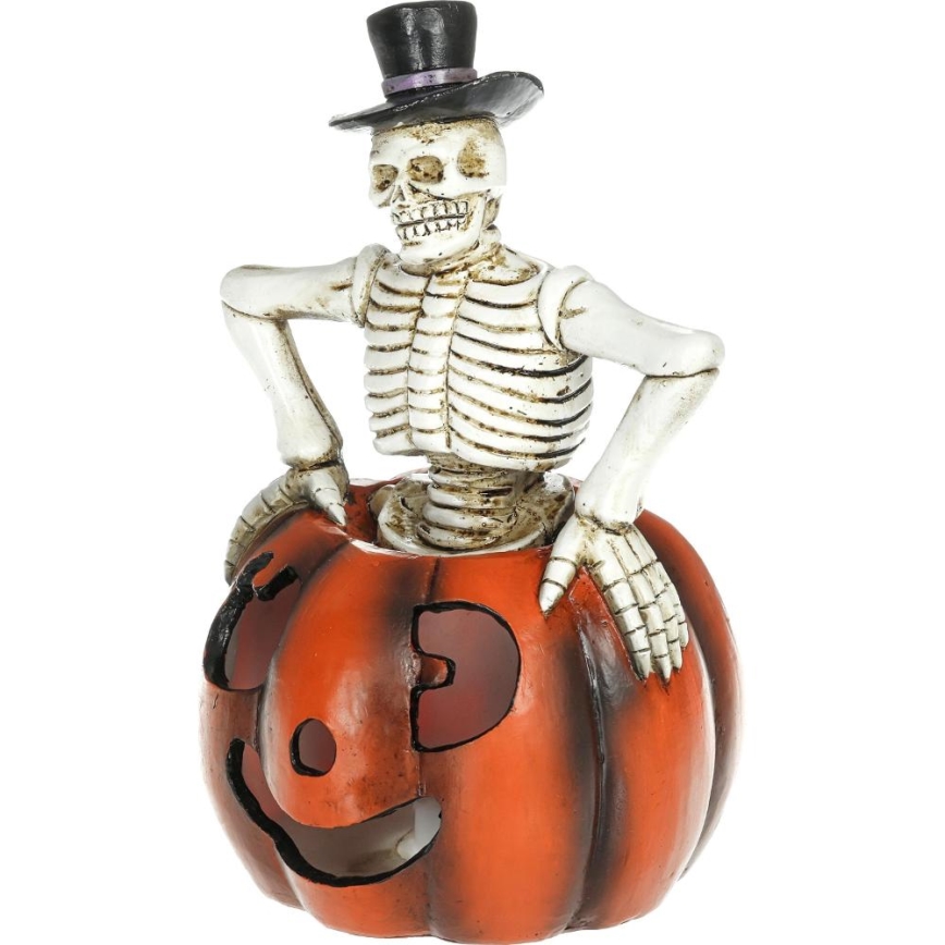 LED Koriste HALLOWEEN LED/2xLR44/lämpimänvalkoinen luuranko kurpitsassa hartsi