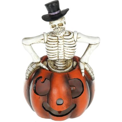 LED Koriste HALLOWEEN LED/2xLR44/lämpimänvalkoinen luuranko kurpitsassa hartsi