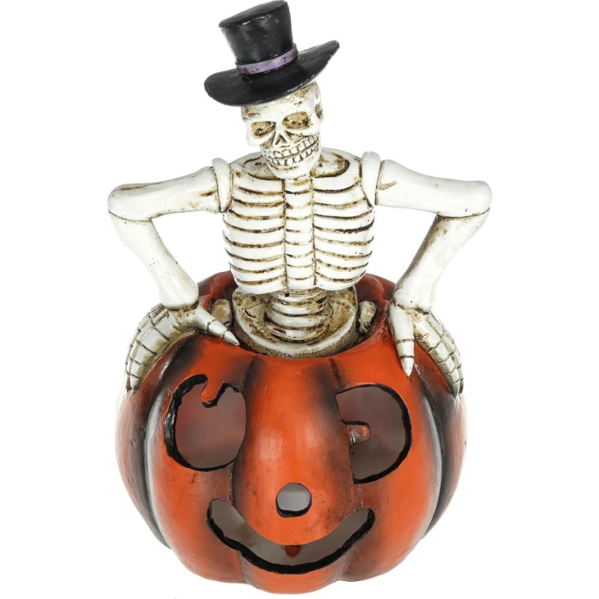 LED Koriste HALLOWEEN LED/2xLR44/lämpimänvalkoinen luuranko kurpitsassa hartsi