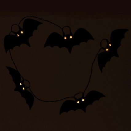 LED-koristeketju HALLOWEEN 10xLED/2xAA/lämpimänvalkoinen 1,3m lepakoita