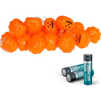 LED-koristeketju HALLOWEEN 20xLED/3xAA/lämpimänvalkoinen 3,3m kurpitsat