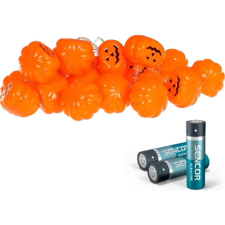 LED-koristeketju HALLOWEEN 20xLED/3xAA/lämpimänvalkoinen 3,3m kurpitsat