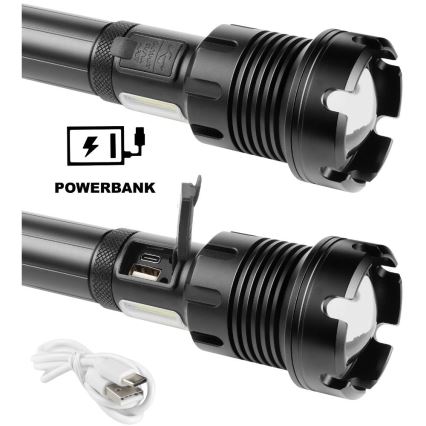 LED Ladattava alumiininen taskulamppu virtapankkitoiminnolla LED/4400 mAh 2200 lm IP44