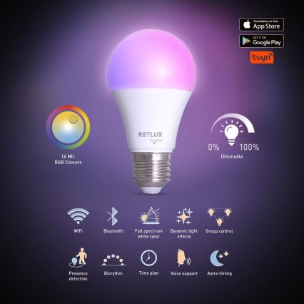 LED RGBW Himmennettävä polttimo A60 E27/9W/230V 2700-6500K Wi-Fi Tuya