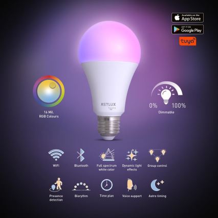 LED RGBW Himmennettävä polttimo A70 E27/14W/230V 2700-6500K Wi-Fi Tuya