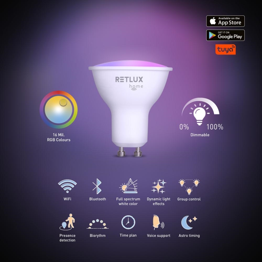 LED RGBW Himmennettävä polttimo MR16 GU10/4,5W/230V 2700-6500K Wi-Fi Tuya