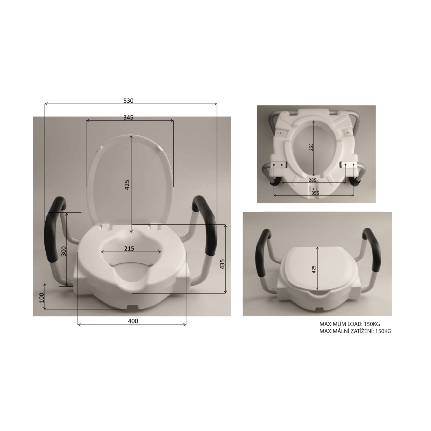 Ridder - Korotettu WC-istuin kahvoilla, valkoinen