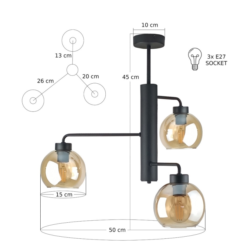 Riippukattokruunu FLEX 3xE27/60W/230V musta/savuinen beige
