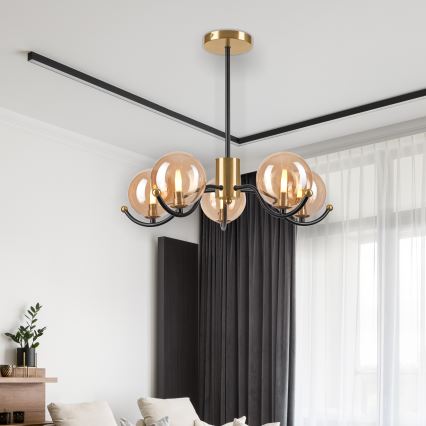 Riippukattokruunu GEORGIA 5xE14/5W/230V kulta/savuinen beige