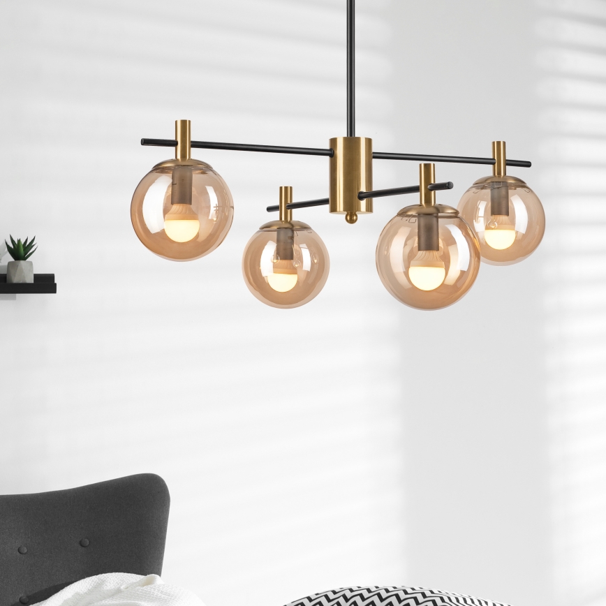 Riippukattokruunu LILOU 4xE14/5W/230V kulta/musta/savuinen beige