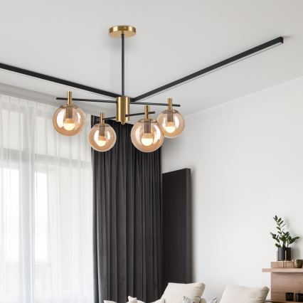 Riippukattokruunu LILOU 4xE14/5W/230V kulta/musta/savuinen beige