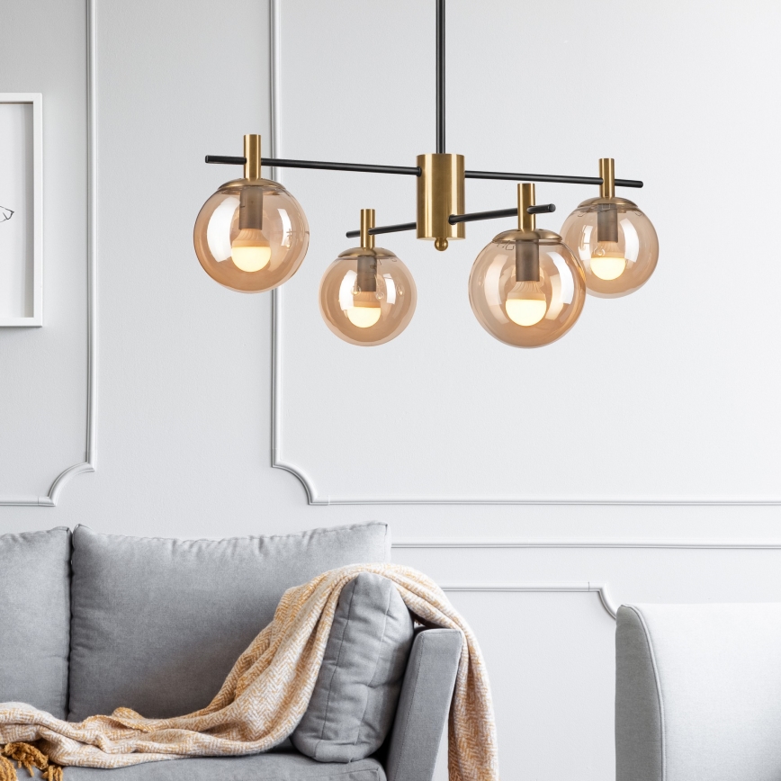 Riippukattokruunu LILOU 4xE14/5W/230V kulta/musta/savuinen beige