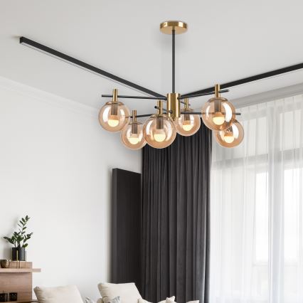 Riippukattokruunu LILOU 6xE14/5W/230V kulta/musta/savuinen beige