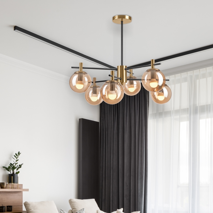 Riippukattokruunu LILOU 6xE14/5W/230V kulta/musta/savuinen beige