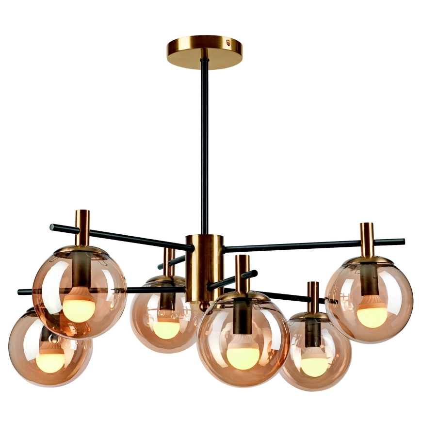 Riippukattokruunu LILOU 6xE14/5W/230V kulta/musta/savuinen beige