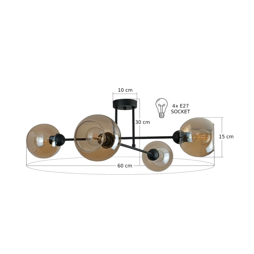 Riippukattokruunu VASCO 4xE27/60W/230V musta/savuinen beige