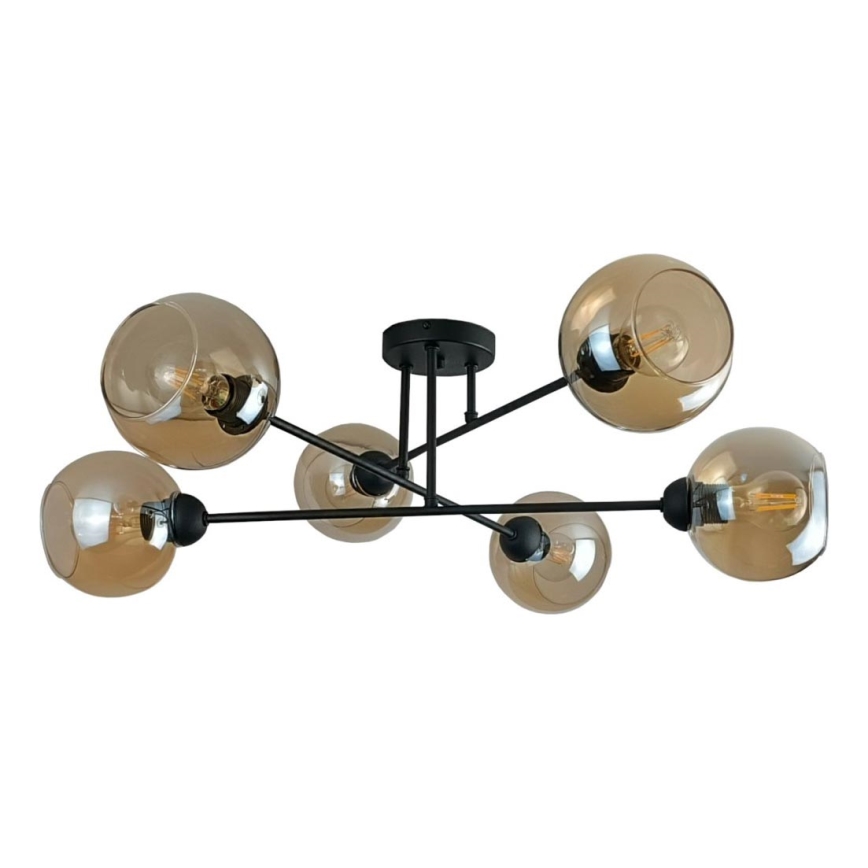 Riippukattokruunu VASCO 6xE27/60W/230V musta/savuinen beige