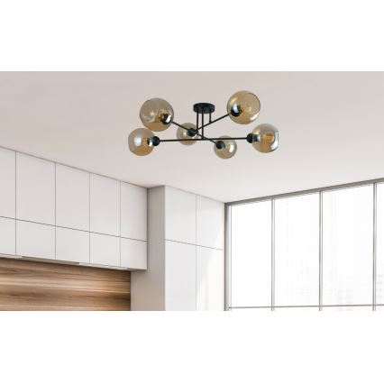 Riippukattokruunu VASCO 6xE27/60W/230V musta/savuinen beige