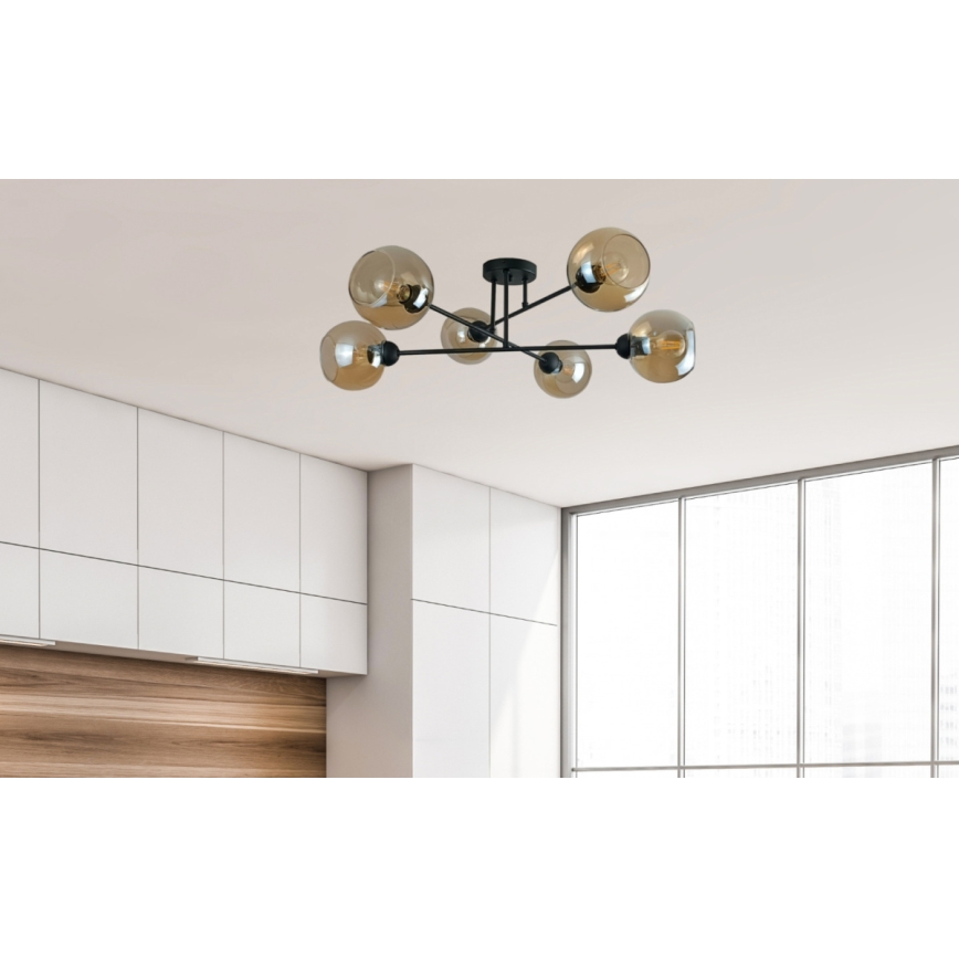 Riippukattokruunu VASCO 6xE27/60W/230V musta/savuinen beige