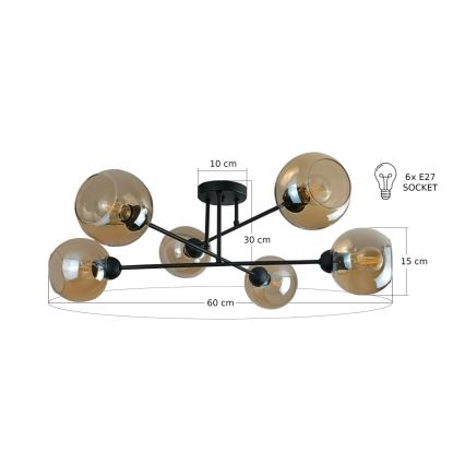 Riippukattokruunu VASCO 6xE27/60W/230V musta/savuinen beige