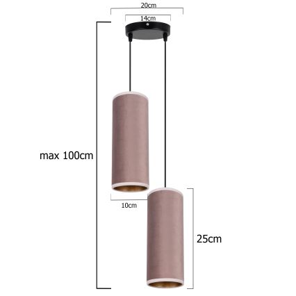 Riippuvalaisin AVALO 2xE27/60W/230V halk. 20 cm vaaleanpunainen