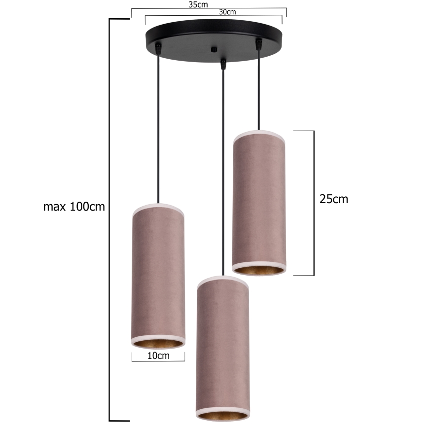 Riippuvalaisin AVALO 3xE27/60W/230V halk. 35 cm vaaleanpunainen
