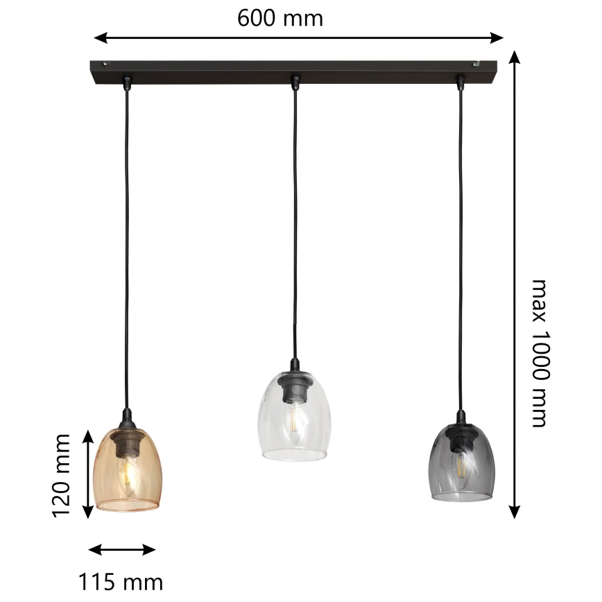 Riippuvalaisin BRILLANT 3xE27/15W/230V beige/läpinäkyvä/harmaa