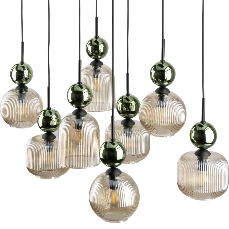 Riippuvalaisin kaapelilla SOPHIA 8xE14/10W/230V musta/vihreä/savunvärinen beige