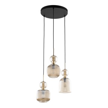 Riippuvalaisin köydellä SOPHIA 3xE14/10W/230V musta/savunvaalea beige