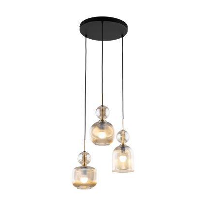 Riippuvalaisin köydellä SOPHIA 3xE14/10W/230V musta/savunvaalea beige