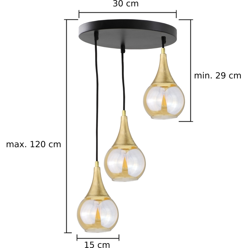 Riippuvalaisin LACRIMA HONEY 3xE27/60W/230V d. 30 cm