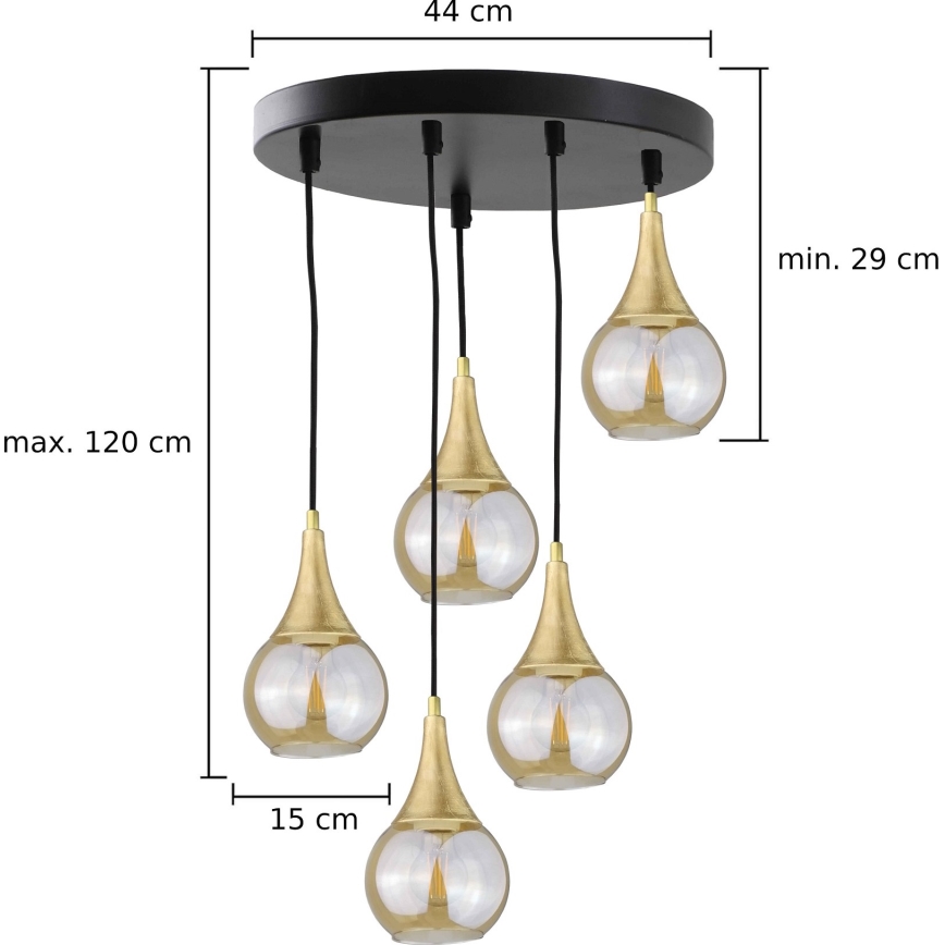 Riippuvalaisin LACRIMA HONEY 5xE27/60W/230V d. 45 cm