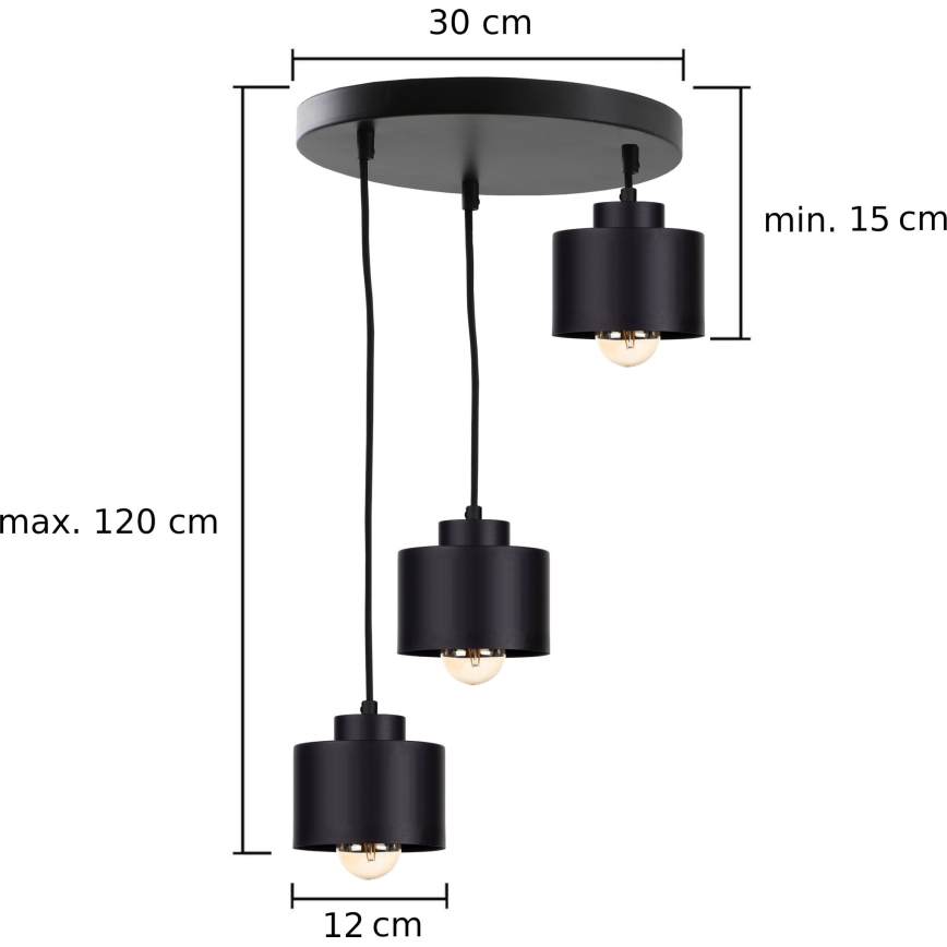 Riippuvalaisin SIMPLY BLACK 3xE27/60W/230V d. 32 cm