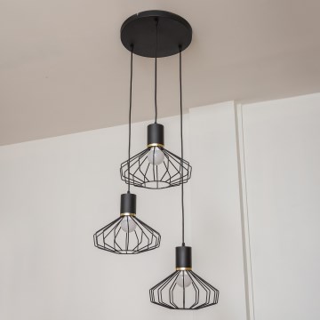 Riippuvalaisin vaijerilla SOLANO 3xE27/15W/230V musta/kulta