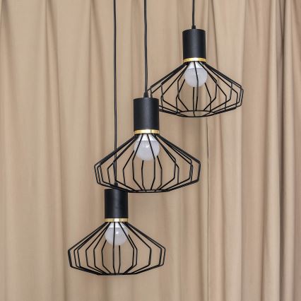 Riippuvalaisin vaijerilla SOLANO 3xE27/15W/230V musta/kulta
