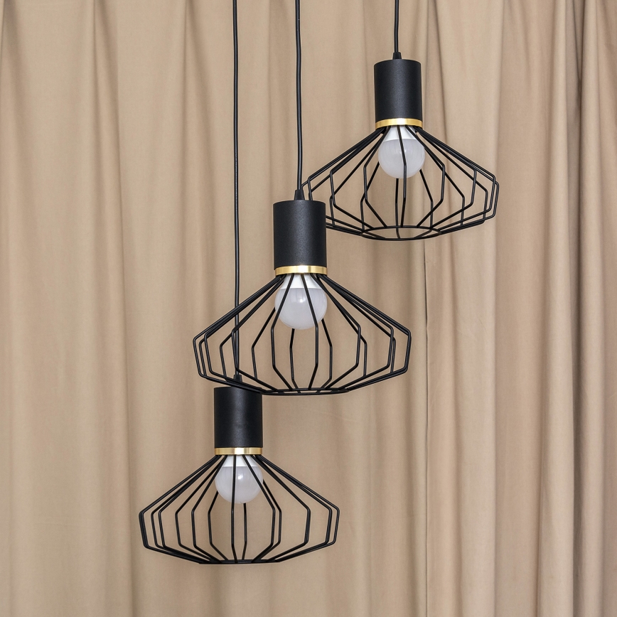 Riippuvalaisin vaijerilla SOLANO 3xE27/15W/230V musta/kulta