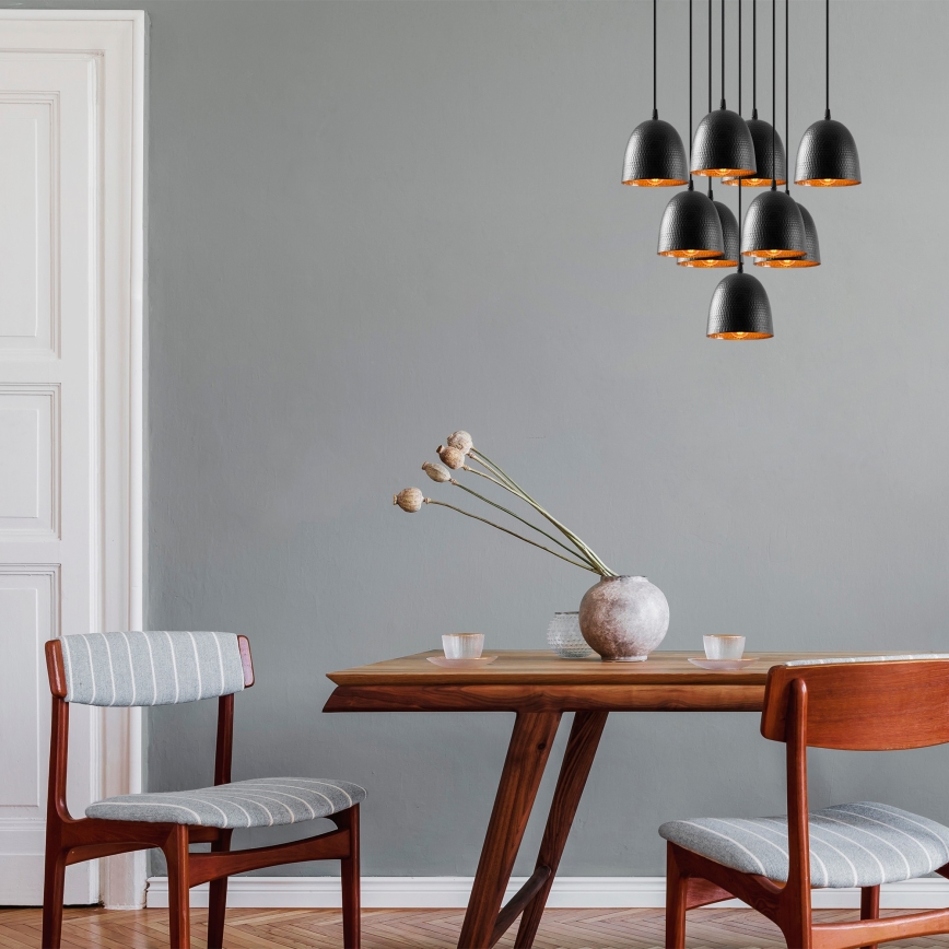 Riippuvalaisin vaijerilla TATTOO 9xE27/40W/230V musta