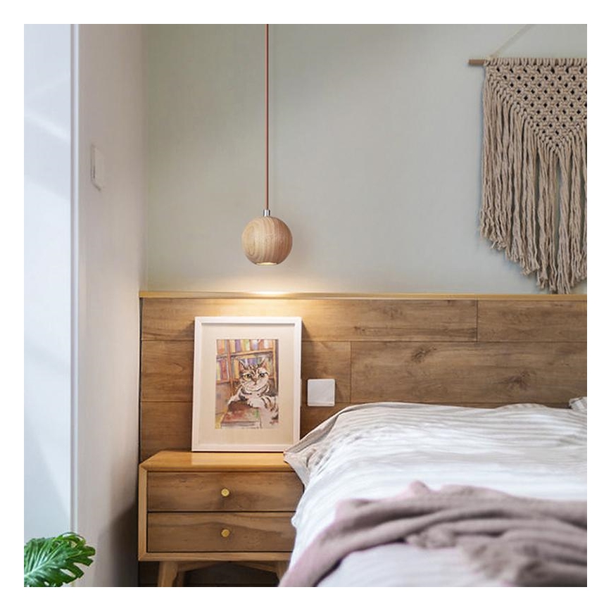 Ripustettava kattovalaisin vaijerilla, 1xGU10/10W/230V, halkaisija 11 cm, massiivipuu (saarni)