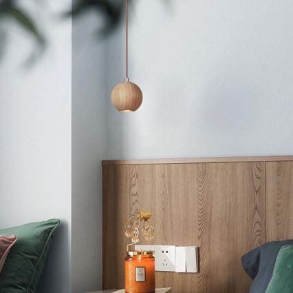 Ripustettava kattovalaisin vaijerilla, 1xGU10/10W/230V, halkaisija 11 cm, massiivipuu (saarni)