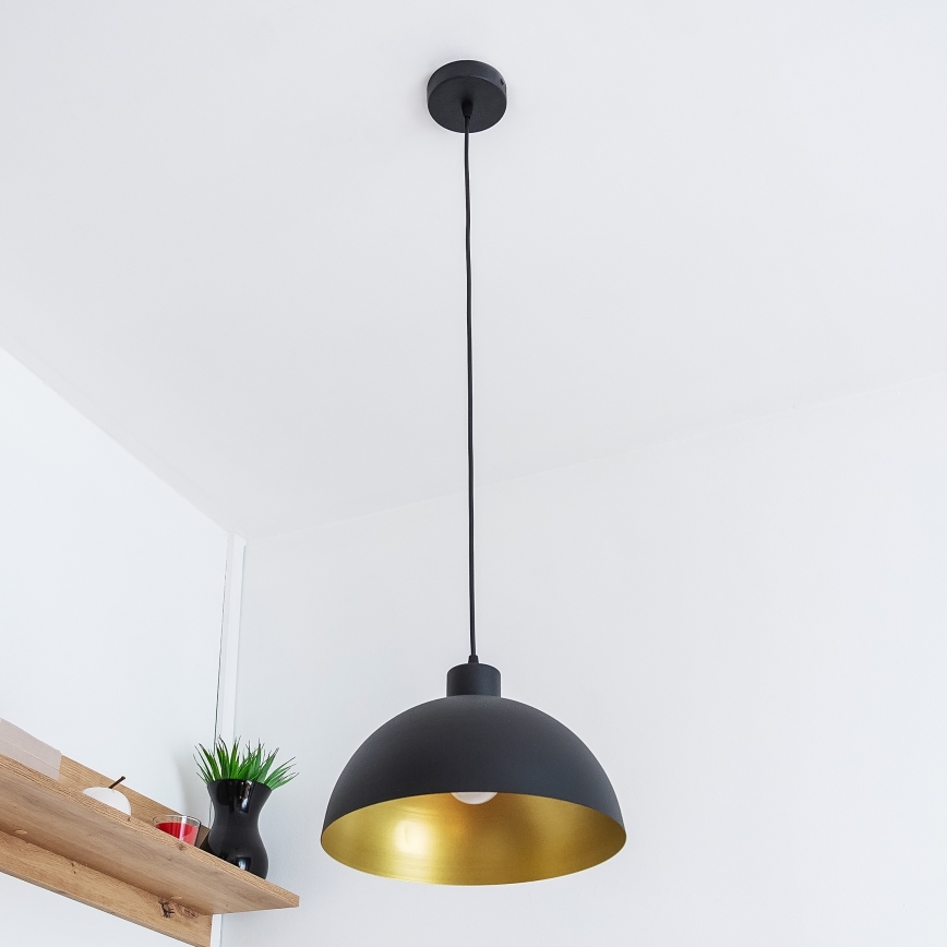 Ripustettava valaisin johdolla VESPER 1xE27/15W/230 halkaisija 30 cm musta/kultainen
