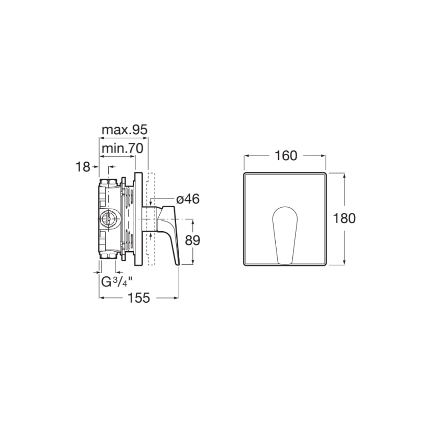 Roca A5A2B90C00 - Piiloon asennettava suihkuhana ATLAS, kiiltävä kromi