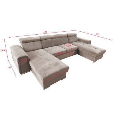 U-muotoinen avattava kulmasohva säilytystilalla SALVADA beige