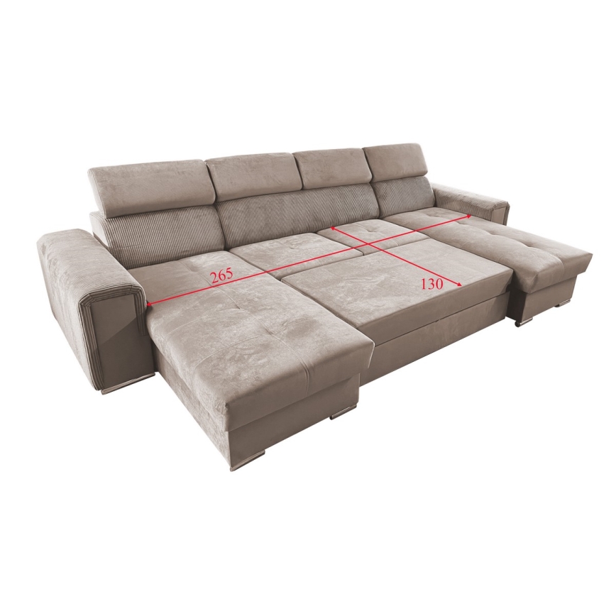 U-muotoinen avattava kulmasohva säilytystilalla SALVADA beige