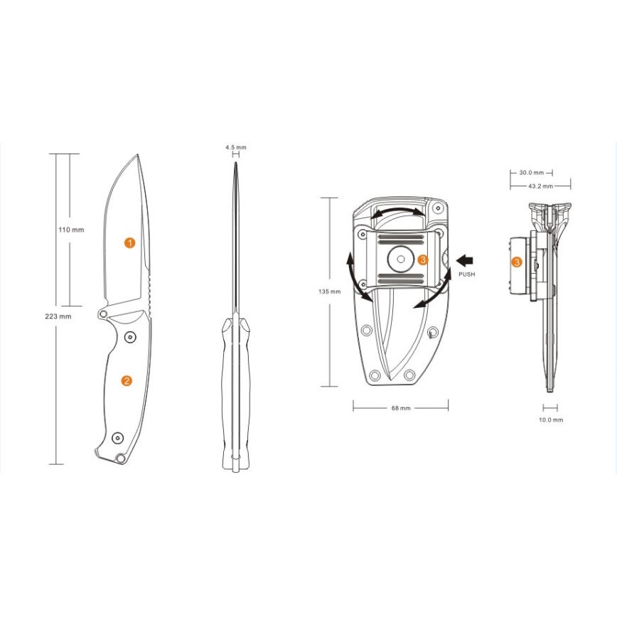 Ruike RUJF118B - Knife JAGER 22,3 cm musta