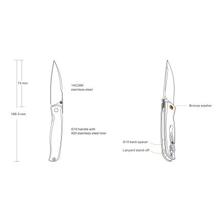 Ruike RUP661B - Taitettava kompakti veitsi 16,9 cm musta