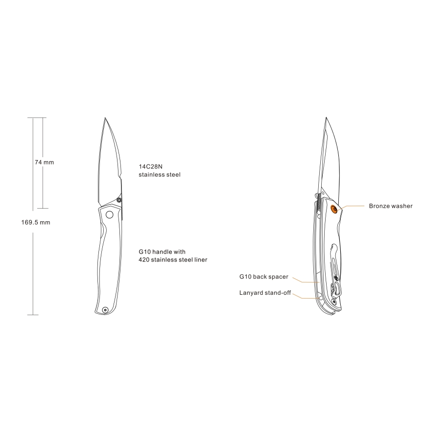Ruike RUP661B - Taitettava kompakti veitsi 16,9 cm musta