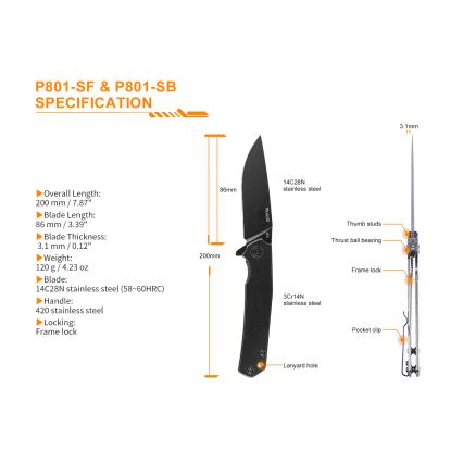 Ruike RUP801SB - Taitettava taskuveitsi 20 cm harmaa