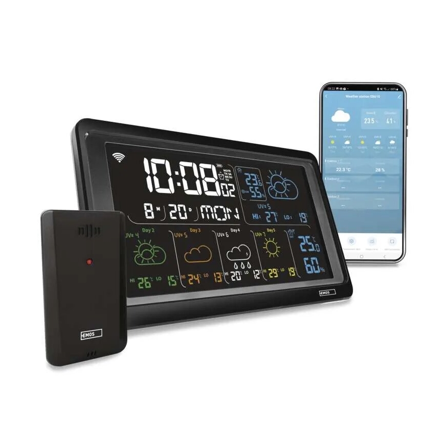 Sääasema LCD-näytöllä GoSmart 230V/3xAAA + 2×AAA Wi-Fi Tuya musta