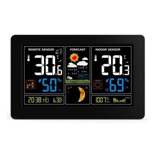 Sääasema LCD-näytöllä USB 5V/2xAAA + 2xAAA lataus musta